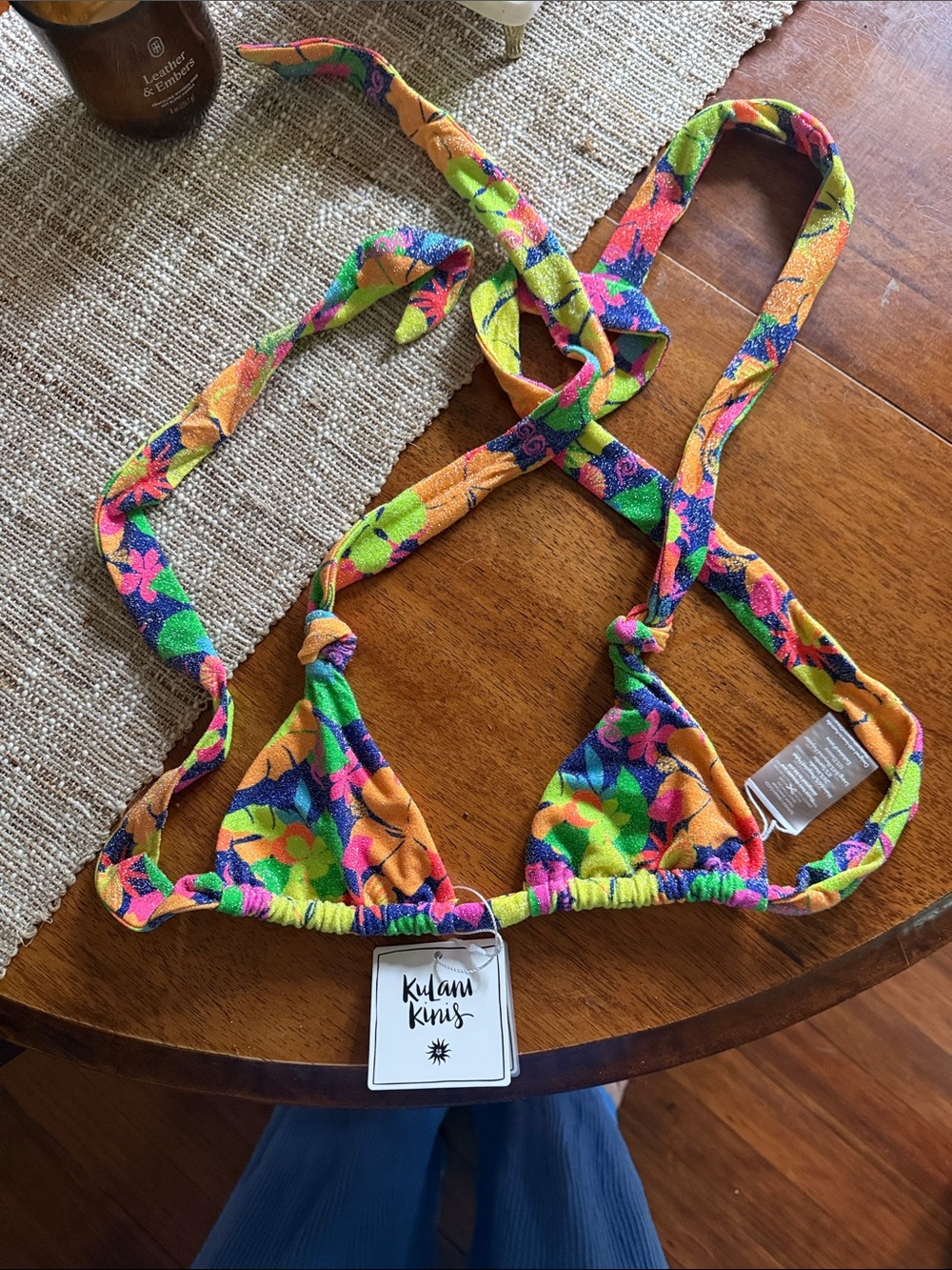 Kulani Kinis Floral Triangle Bikini Top - Orange, Green, Pink, Blue